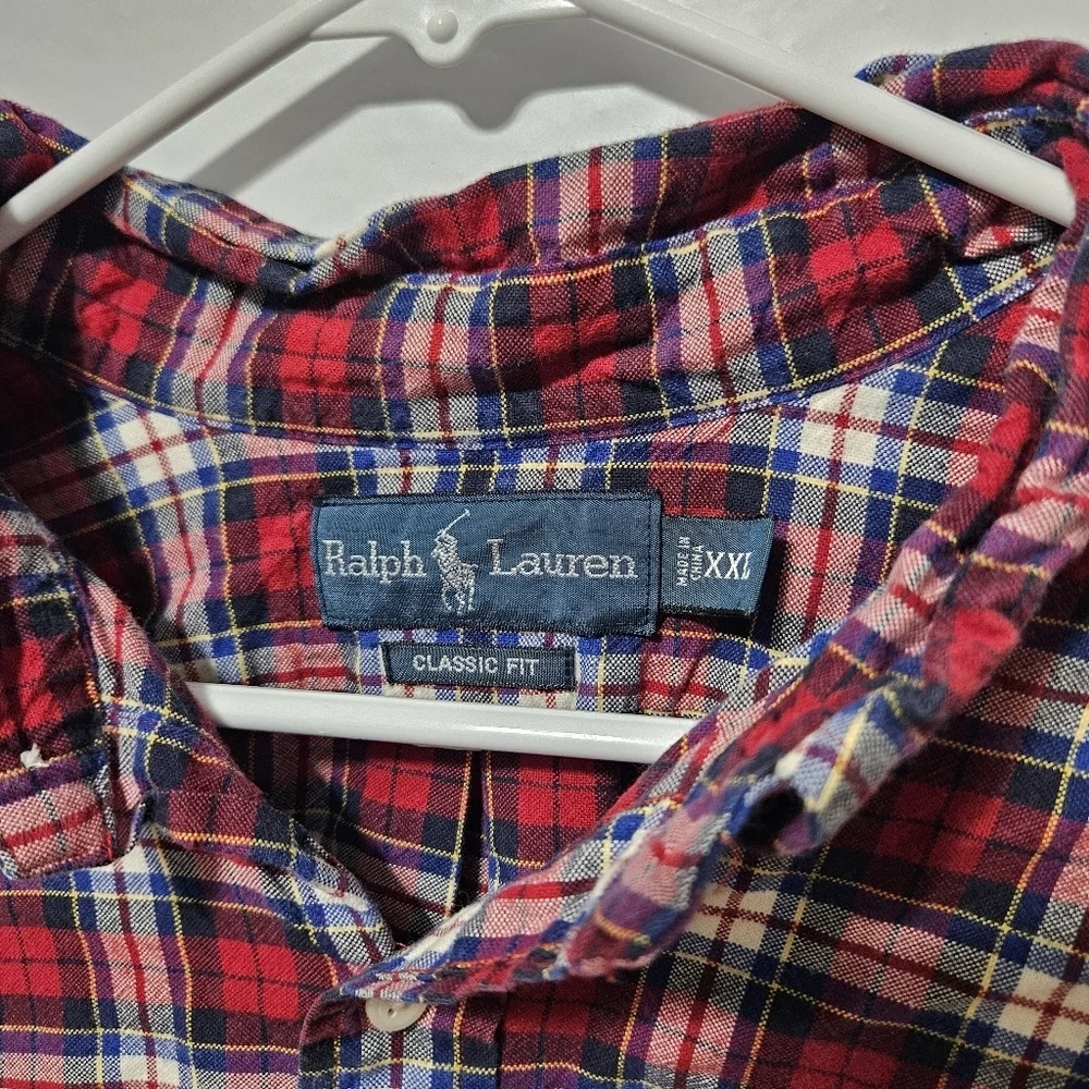 Vtg Polo Ralph Lauren Long Sleeve Flannel Shirt Size 2XL Red Blue Tartan Plaid